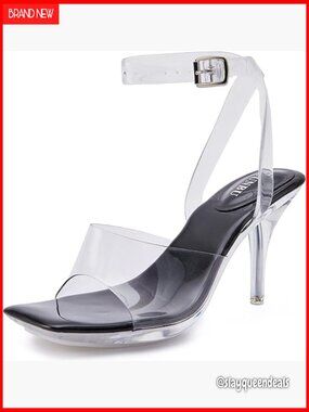 Clear Heels Women Strappy Ankle Strap Platform Kitten Heel Square Toe Stiletto